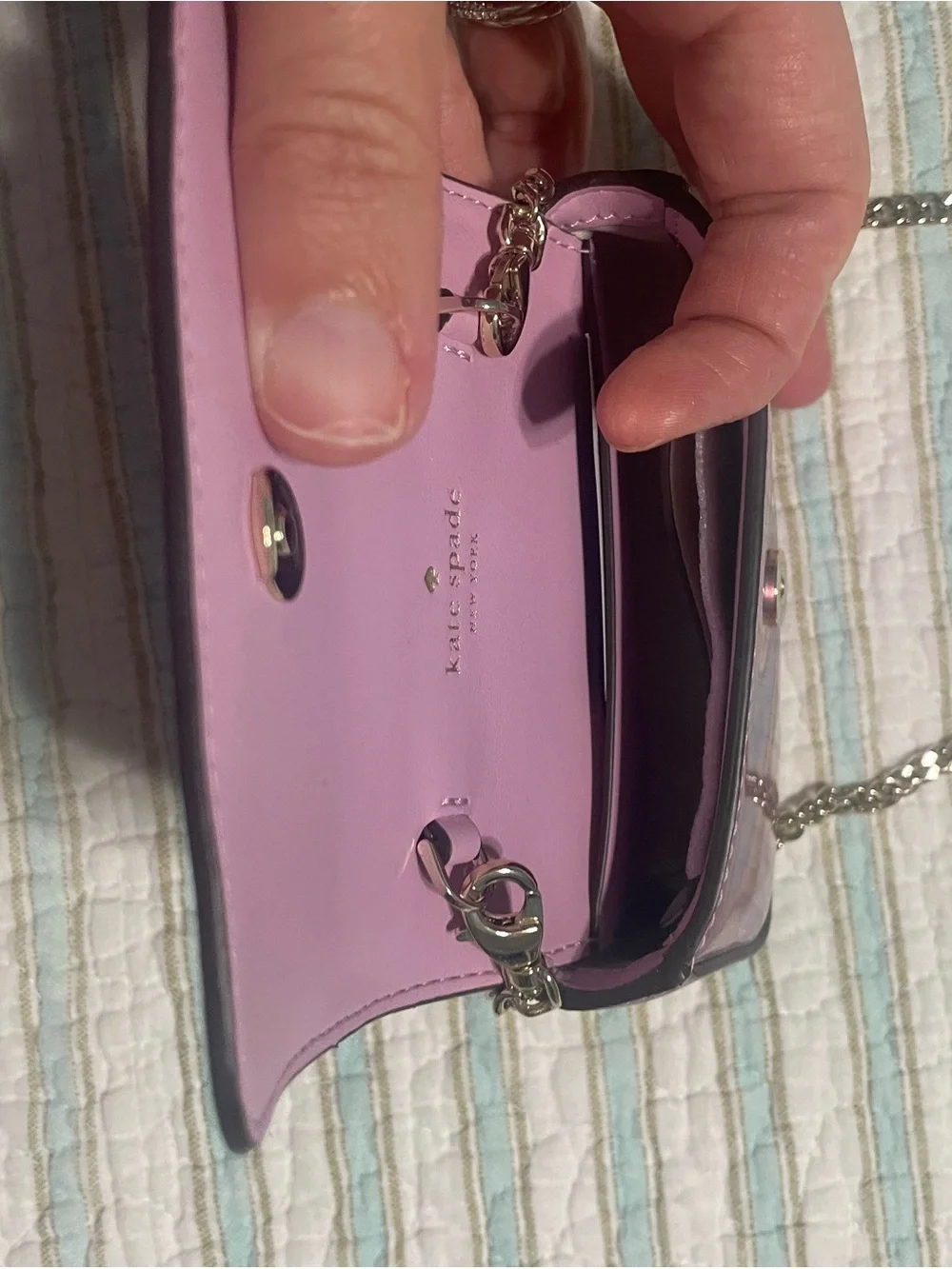 kate spade Metallic Lavender Mini Crossbody with Chain Strap
